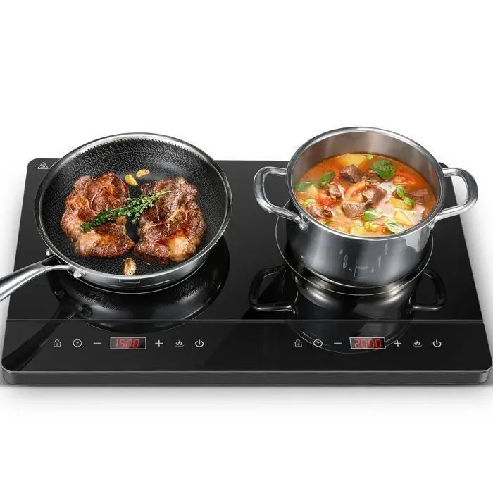 Plaque Induction 2 FeuxTable de cuisson induction3500W Écran Tactile Contrôle Indépendant 10 NiveauxPortable