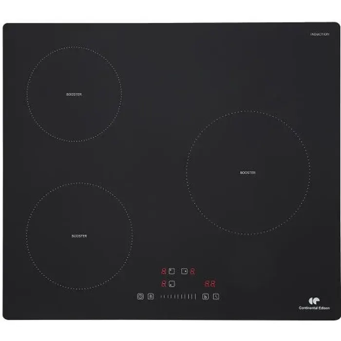 Plaque induction 3 foyers CONTINENTAL EDISON 6200W - 59 x 52 cm - 3 timers - 3 boosters - noir
