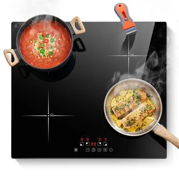 Plaque Induction 4 feux L60cm Encastrable Table de Cuisson électrique Boost Fonction 7000W 9 Niveaux de puissance