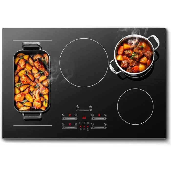 Plaque Induction 5 Feux Avec 1 Flexzone Tables De Cuisson Encastrable 77 Cm Plaque À Induction 9500W 9 Niveaux De Puissance Avec