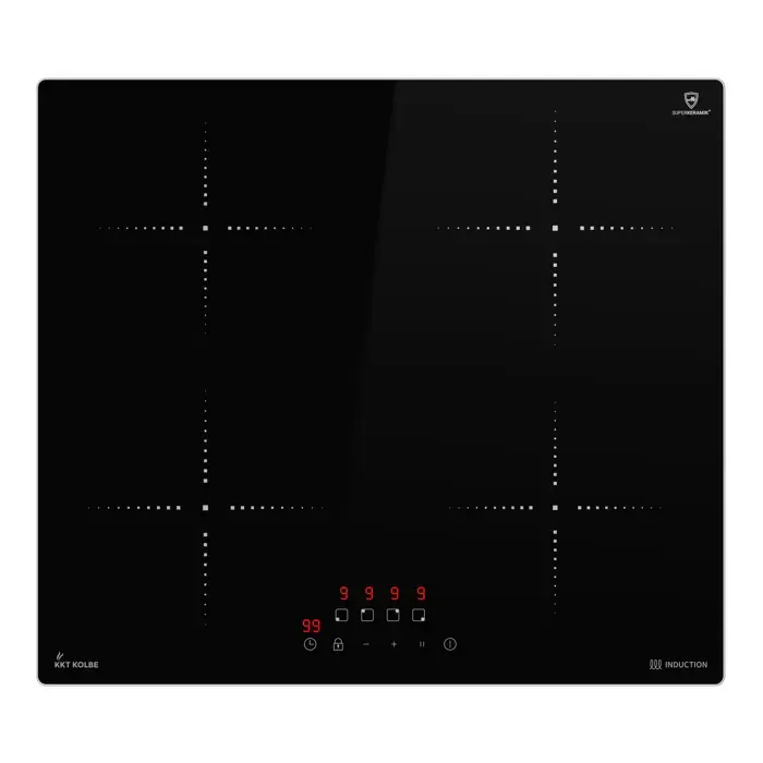Plaque Induction 60 cm 7 kW 4 Zones de cuisson 9 niveaux de puissance Cadre fin en acier inoxydable Minuterie IH85900ED
