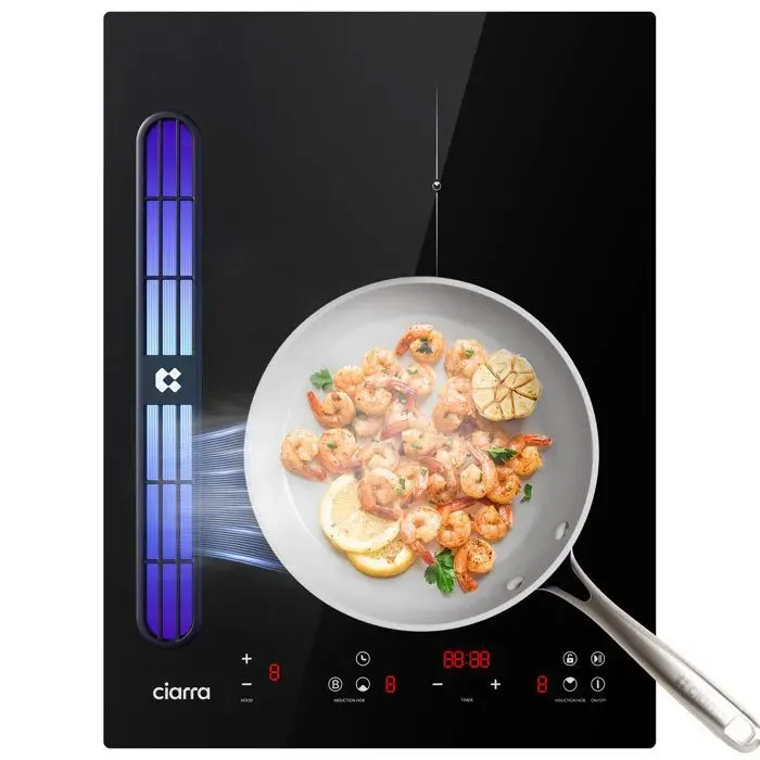 Plaque Induction avec Hotte Intégrée Plasma Système Ciarra ONE 2 Zones 39cm Booster Minuterie Recyclage