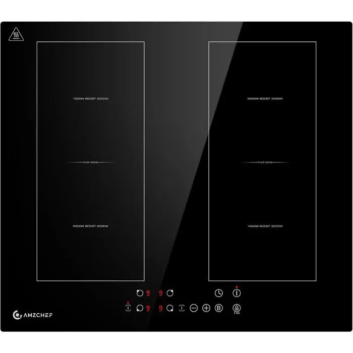 Plaque induction - CACTOSE - 60 cm - 7200W - 4 zones - Fonction BOOST - Sécurité enfant