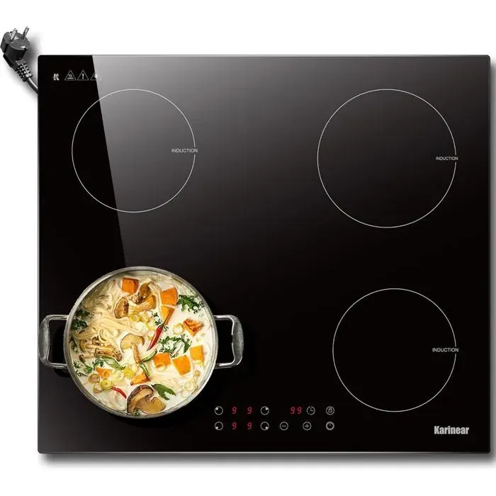 Plaque induction encastrable - LEHRING - 4 feux - 60 cm - 3500 W - Commande tactile - Sécurité enfant