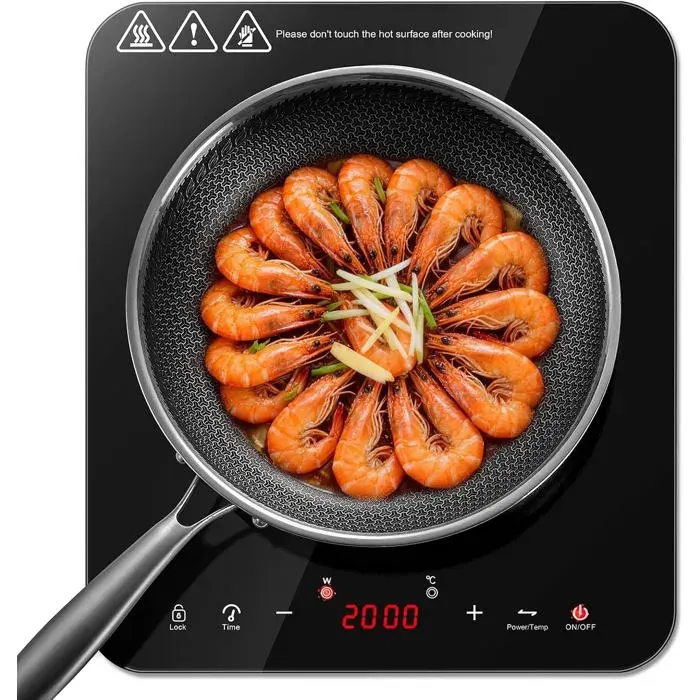 Plaque induction portable 2000 W 10 niveaux puissance commande tactile sécurité enfant verre céramique 1 feu cuisine nomade