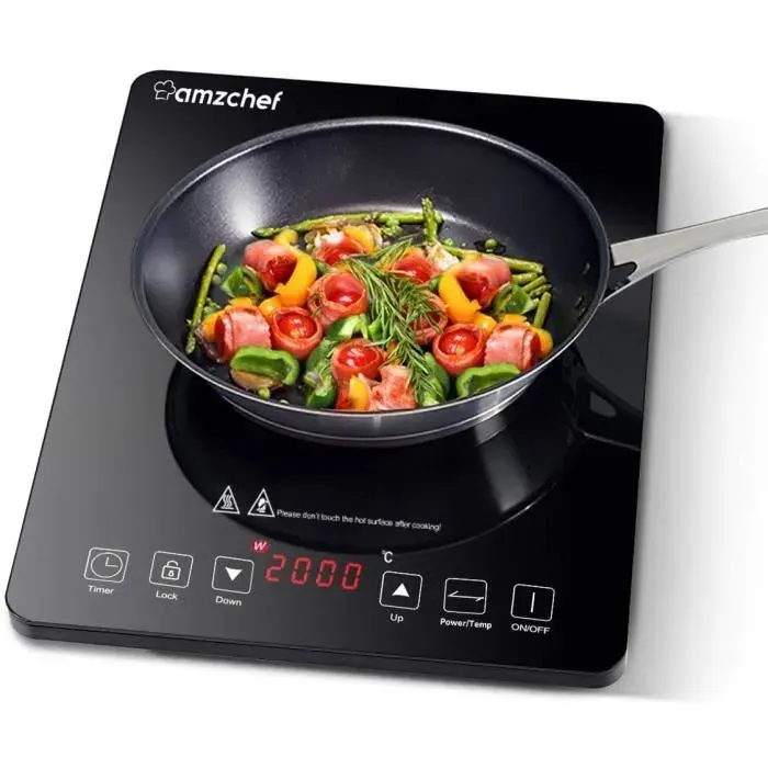 Plaque Induction Portable AMZCHEF 2000W 20 Niveaux de Puissance avec Ultra-mince Efficacité Énergétique 95%