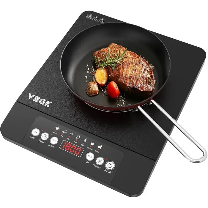 Plaque induction portable - LEHRING - 1800W - 8 niveaux de température - Verrouillage de sécurité - Minuterie intégrée