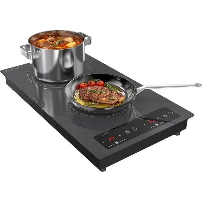 Plaque induction portable - LEHRING - 2 feux indépendants - Puissance totale 3000W - Dimensions 51x288x8 cm