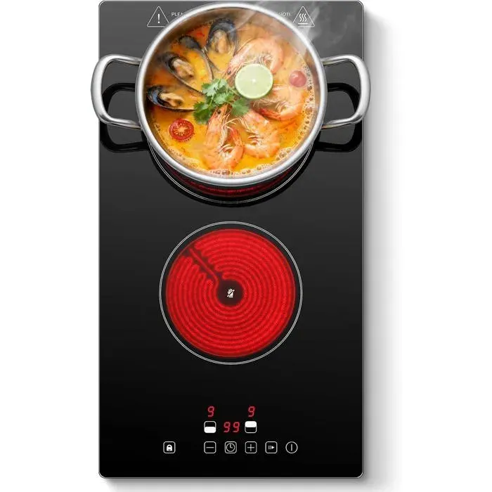 Plaque vitrocéramique 2 feux 30 cm – 3000 W 9 niveaux de puissance commande tactile arrêt automatique — coloris Noir
