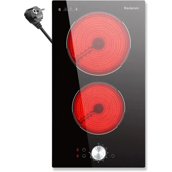 Plaque Vitrocéramique 2 Feux 30 cm Avec BoutonsPriseZone Extensible9 Niveaux De Puissance2800W