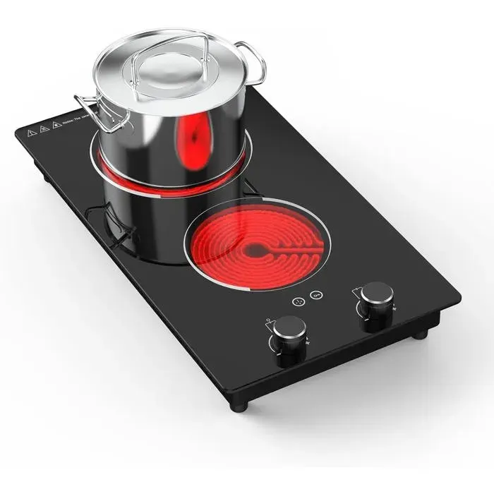Plaque Vitrocéramique 2 Feux 3000W Plaque De Cuisson Avec Boutons