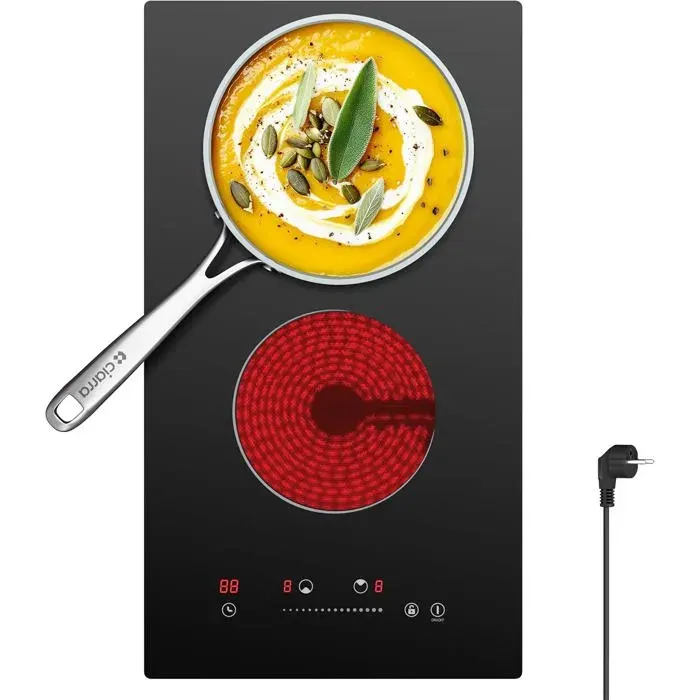 Plaque Vitrocéramique 2 Feux 3000W Plaque De Cuisson Electrique Encastrable 30Cm9 Niveaux De PuissanceMinuteurVerrou De Sécurit