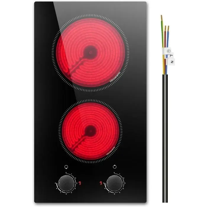 Plaque Vitrocéramique 2 Feux Avec Boutons30 cmTable De Cuisson 3000W