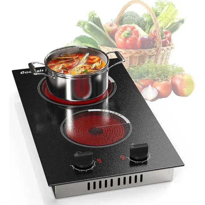 Plaque Vitrocéramique 2 Feux Avec BoutonsPlaque De Cuisson Electrique 2 Feux Avec Prise30Cm Plaque Électrique Encastrable3000W
