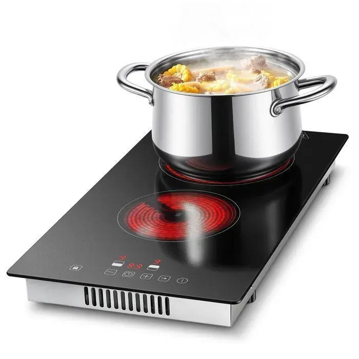 Plaque Vitrocéramique 2 Feux Encastrable Table de Cuisson Vitrocéramique 3000W 9 Niveaux de Puissance Arrêt Automatique — coloris Rouge