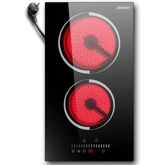 Plaque vitrocéramique 2 feux - LEHRING - 2 zones de cuisson 160mm/1200W et 180mm/1800W - 9 niveaux de puissance