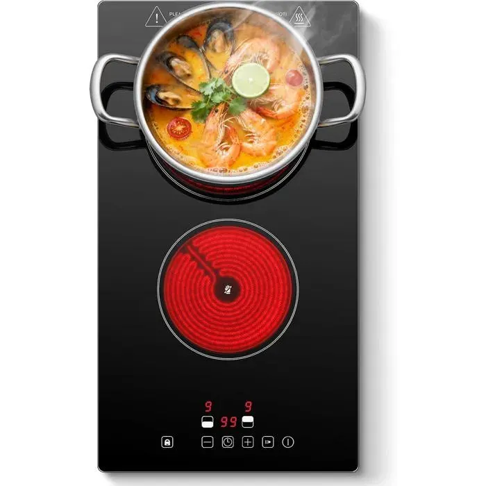 Plaque vitrocéramique 2 feux - LEHRING - Double zone de cuisson - Commande tactile - Puissance totale 3000W