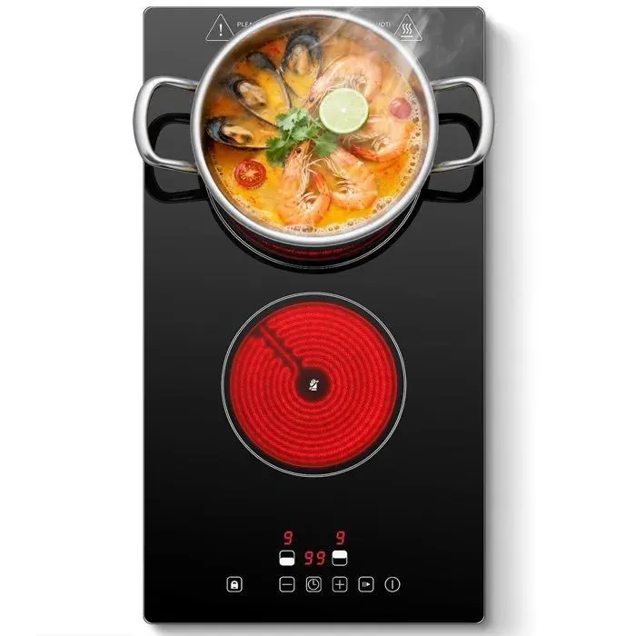 Plaque Vitrocéramique 2 Feux Plaque de Cuisson 3000 W9 NiveauxMinuterie 1-99 min Pour toutes les casseroles