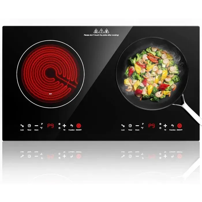 Plaque Vitrocéramique 2 FeuxPlaque De Cuisson Électrique Plate 3600WRéchaud Électrique 60Cm Avec 9 Températures Et Niveaux De Pu