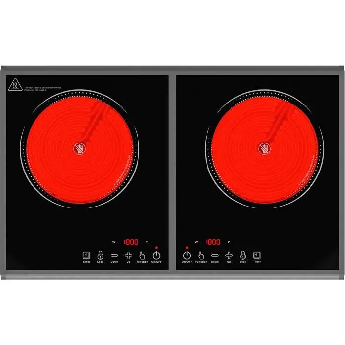 Plaque Vitrocéramique 220V 3600WCommande Tactile LED9 Niveaux De PuissanceSécurité EnfantMinuterie 4HProtection Surchauffe