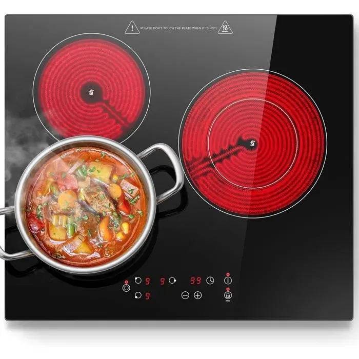 Plaque Vitrocéramique 3 Feux Plaque De Cuisson Electrique Encastrable 5400W 9 Niveaux Commande Tactile Fonction De MinuterieI