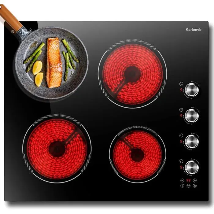 Plaque Vitrocéramique 4 Feux Avec Boutons Et Minuterie6000W