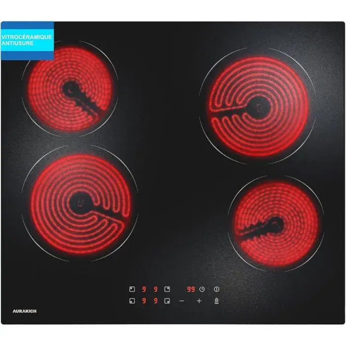 Plaque Vitrocéramique 4 Feux Encastrable 60Cm–Plaque De Cuisson Electrique 6000WVerre Vitrocéramique Antiusure Et Garantie 2 Ans