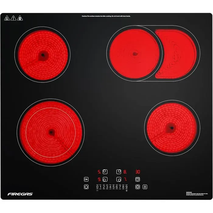 Plaque Vitrocéramique 4 Feux Encastrable 7200WCommande Tactile9 Niveaux De Puissance