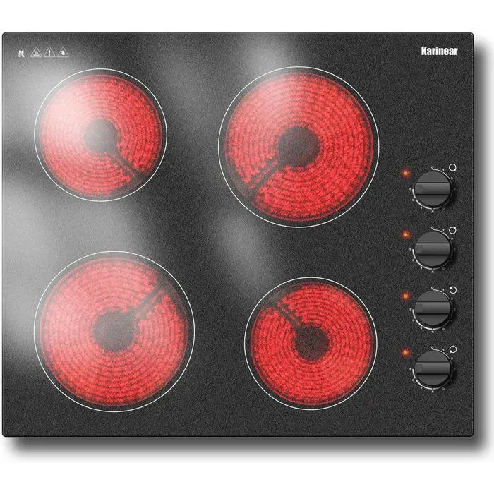 Plaque Vitrocéramique 4 FeuxPlaque De Cuisson Vitrocéramique 60Cm Encastrable Avec Boutons RotatifsPlaque Electrique 4 Feux 6000