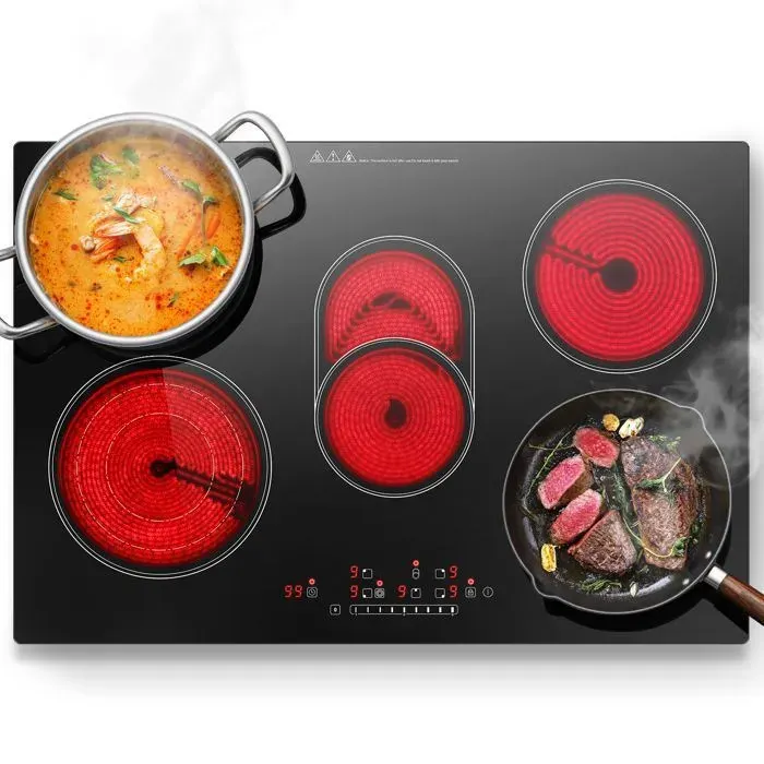 Plaque vitrocéramique 5 feux plaque de cuisson encastrable 77cm 8500W 9 Niveaux Commande Tactile Pour Toutes Les Casseroles