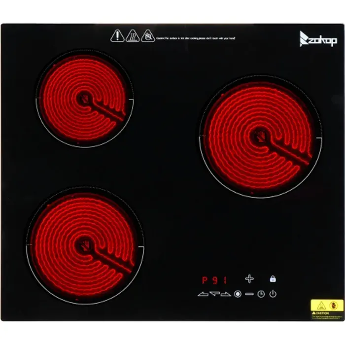 Plaque Vitrocéramique - 5200W - 3 foyers -Touches sensitives-Sécurité Enfants