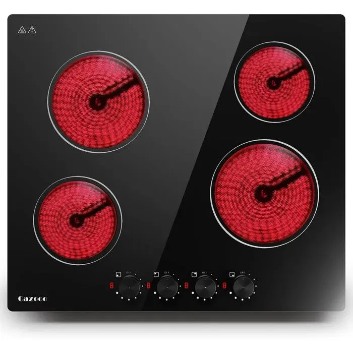 Plaque Vitrocéramique 60 cm4 ZonesEncastrable Sans Cadre6000WMinuterieBoutons8 NiveauxCompatible Avec Les Casseroles