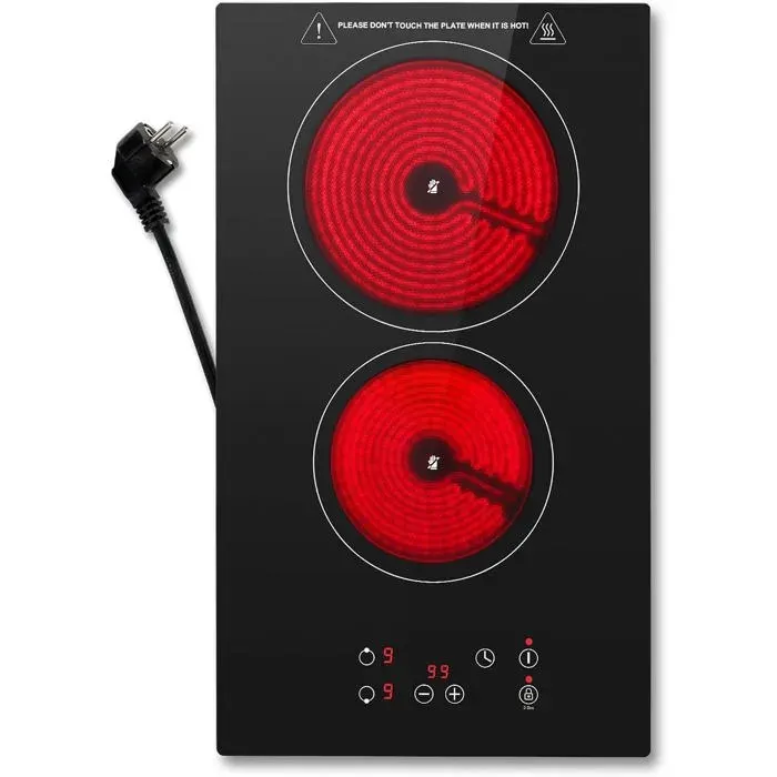 Plaque vitrocéramique encastrable 2 foyers 30 cm 3000 W commande tactile 9 niveaux puissance minuterie 1-99 min