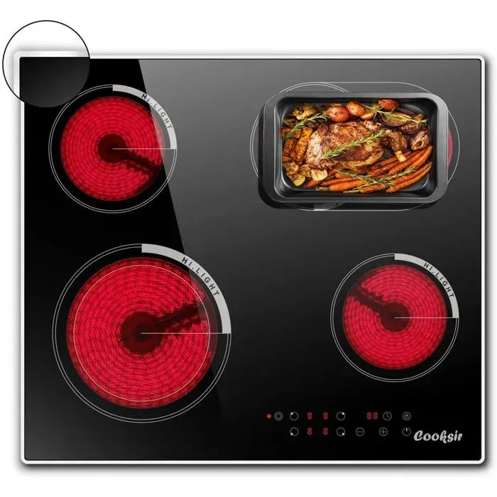 Plaque vitrocéramique encastrable - CACTOSE - 59 cm - 4 feux - 6700 W - Verre noir cadre inox
