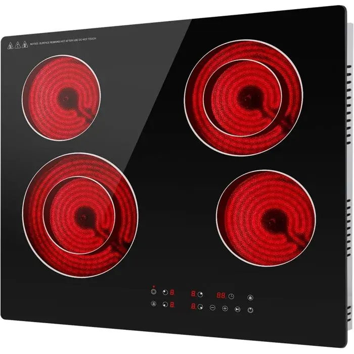Plaque vitrocéramique encastrable - LEHRING - 4 foyers - Double zone - Commande tactile - Puissance 6700W