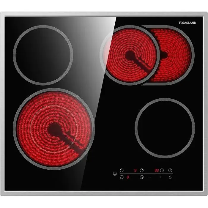 Plaque vitrocéramique encastrable - LEHRING - 4 zones de cuisson - Commande tactile - Cadre en acier inoxydable