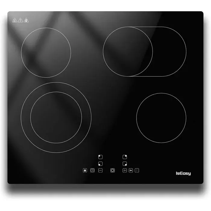 Plaque Vitrocéramique IsEasy 4 Feux 60cm 6000W 9 Niveaux de Puissance Minuterie 1-99 min Pour Toutes Casseroles