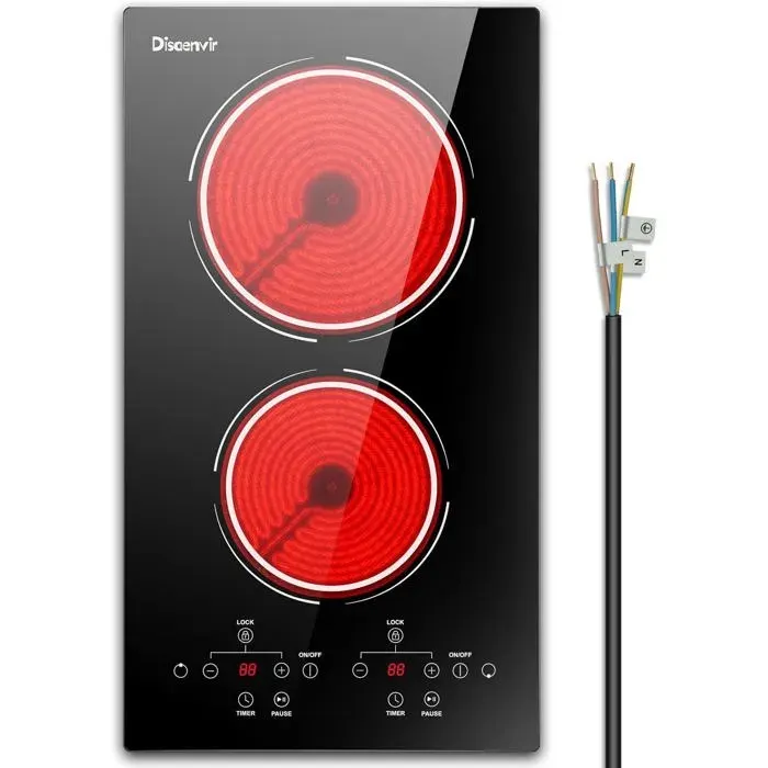 Plaque vitrocéramique - PAPECO - 2 feux 3000W - Encastrable - Commandes tactiles - Minuterie