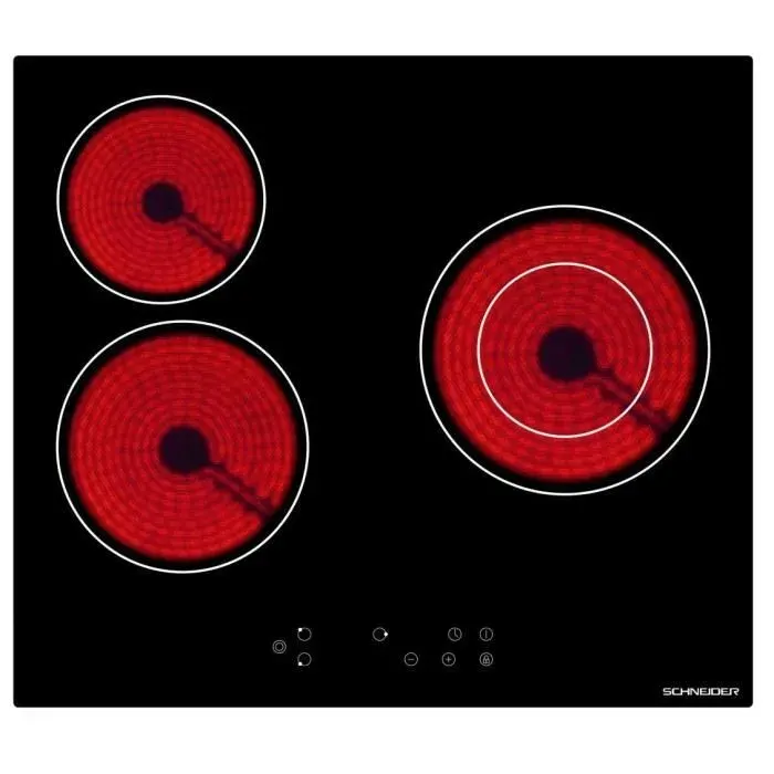 Plaque Vitrocéramique SCHNEIDER STV603 - 3 Foyers - 5200 Watts - Touches Sensitives - Minuterie
