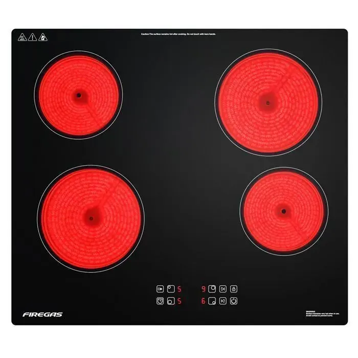 Plaque VitrocéramiquePlaque de Cuisson6000W4 FeuxPour Toutes CasserolesMinuterie9 Niveaux Sécurité Enfant Encastrable Noir