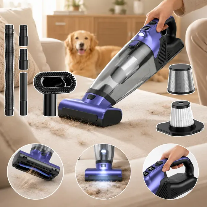 PLODAXE Aspirateur à main sans fil 20000Pa spécial poils animaux aspirateur voiture LED rechargeable violet 1 pack