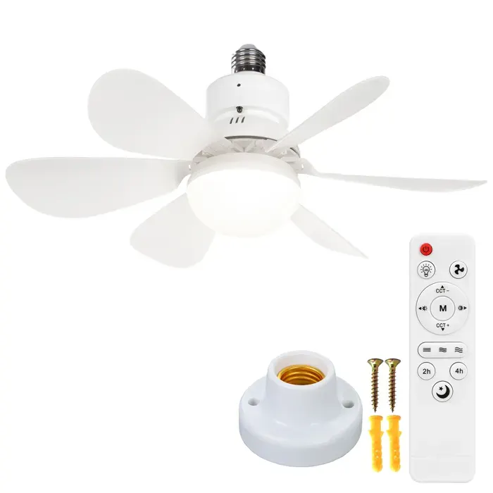 PLODAXE Ventilateur de Plafond E27 avec Lumière LED Dimmable 3CCT 40W Télécommande - Blanc