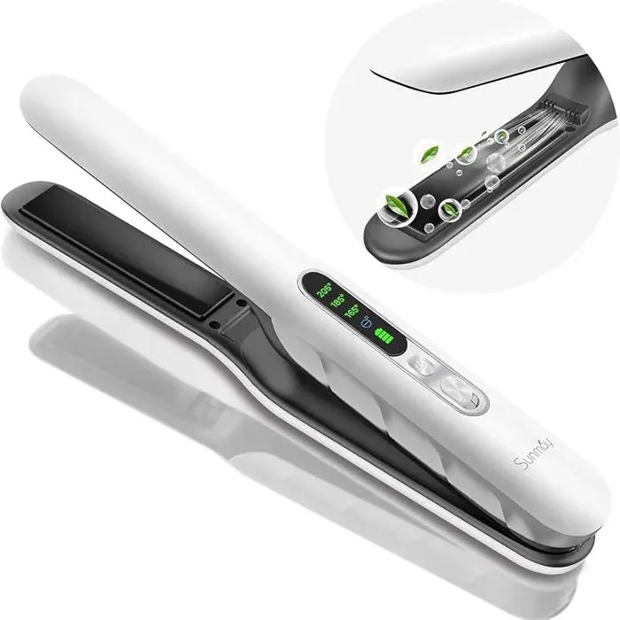Plus Lisseur Sans Fil avec Ions NégatifsBatterie 5000mAh Fer à Lisser et à Boucler 2 en 1 en TitaneBnc plus blanc LISSEUR