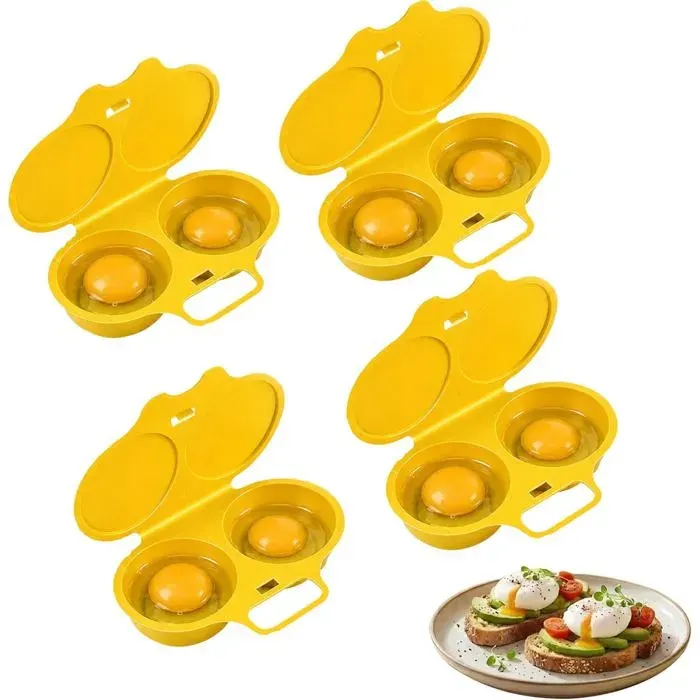 Pocheuse à œufs micro-ondes - Cuiseur vapeur antiadhésif sans huile pour petit-déjeuner rapide (Jaune Lot de 4)