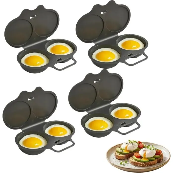 Pocheuse à œufs micro-ondes - Cuiseur vapeur antiadhésif sans huile pour petit-déjeuner rapide (Noir Lot de 4)