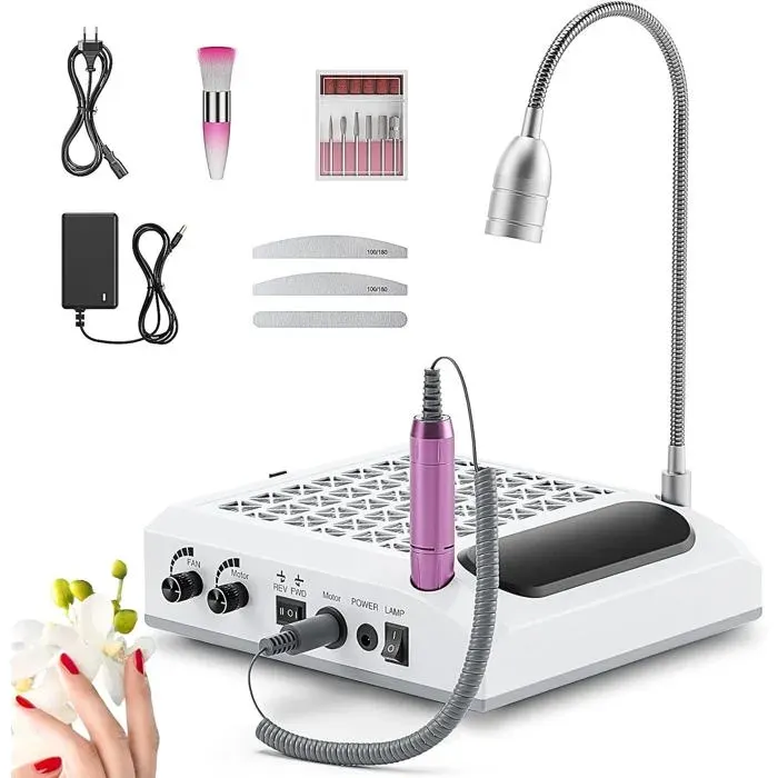 Ponceuse À Ongles Électrique 4 En 1 30 000 Tr/Min Aspirateur Puissant 80 W Lumière Led Rotative 6 W Silencieuse Avec 3 L[F114]