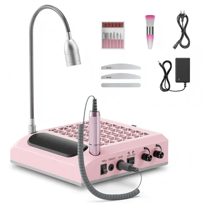Ponceuse à Ongles Électrique 4 en 1 30000 tr/min Aspirateur 80W Lumière LED Rotative 6W Silencieuse avec 3 Limes Salon