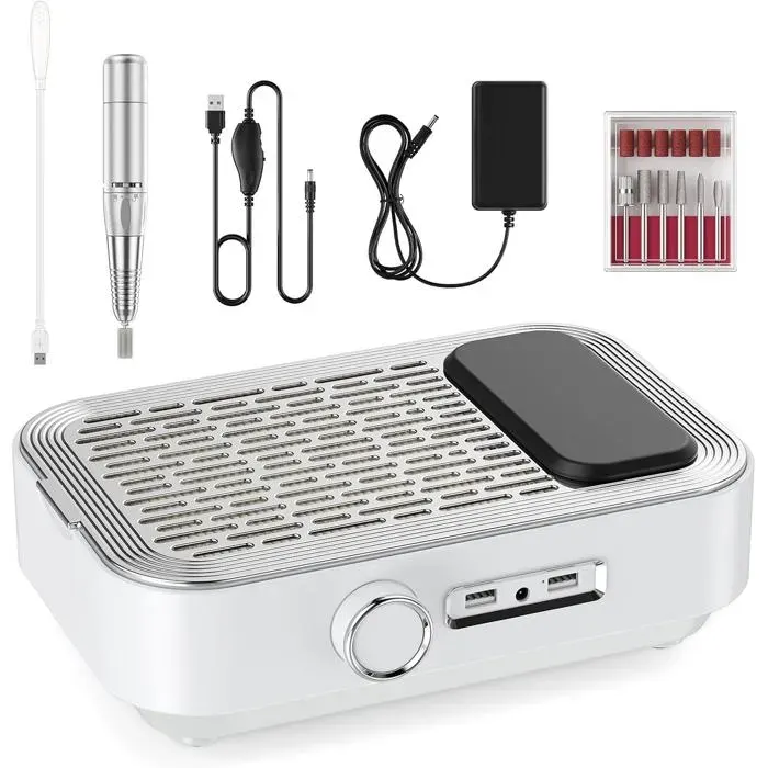 Ponceuse À Ongles Électrique 4-En-1 Avec Aspirateur De Poussière Lampe Led & Power Bank 45 000 Tr/Min Professionnelle Pour Usage