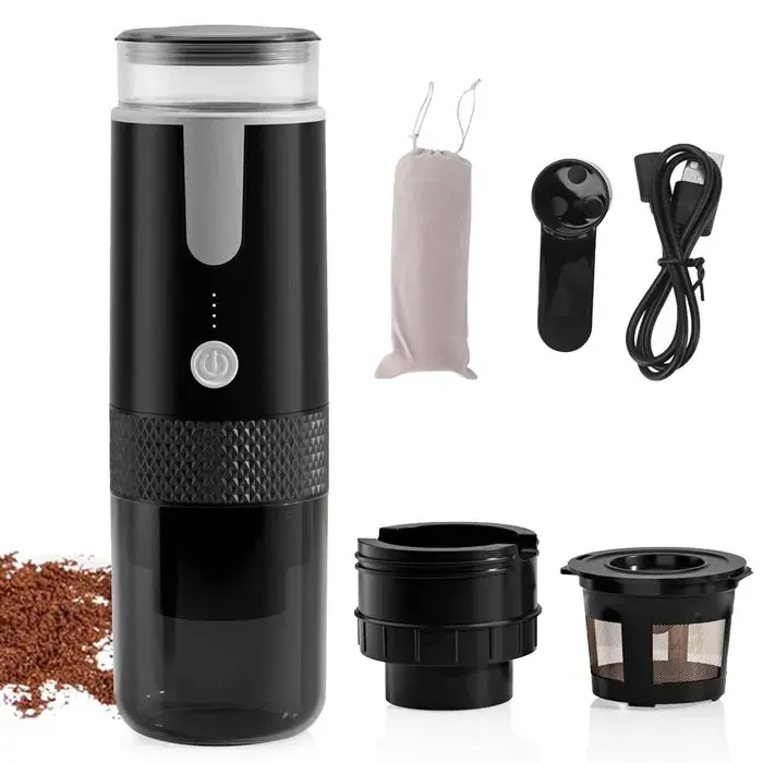 Portable Cafetière à Expresso170 ml1200 mAhpour le café en poudre et les capsulespour la maisonle bureau et la voiturenoir