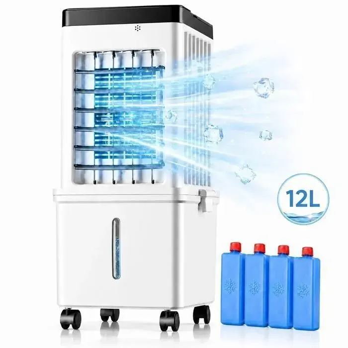 portable Ventilateur de refroidissement 12L avec télécommande 3 vitesses 3 modes 4 blocs réfrigérants prise EU 220-240V